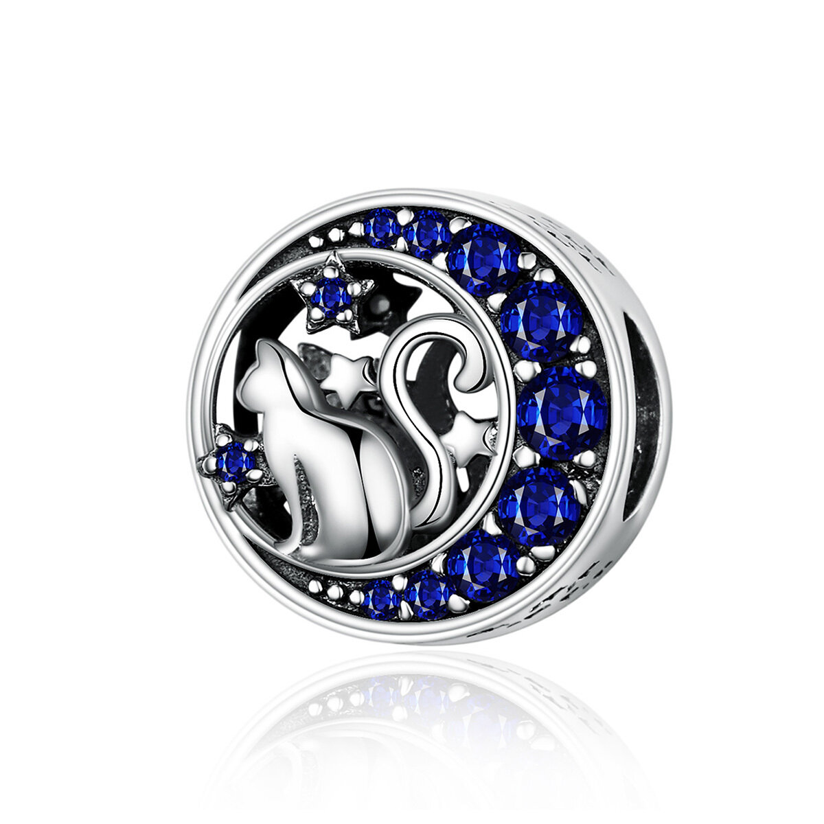 GemKing SCC1204 Moon Cat Kitty in the Moon S925 Sterling Silver Charm