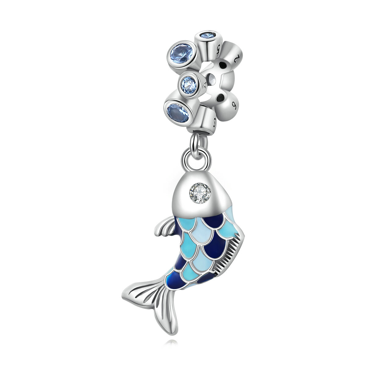 GemKing SCC2049 bubble fish S925 Sterling Silver Charm