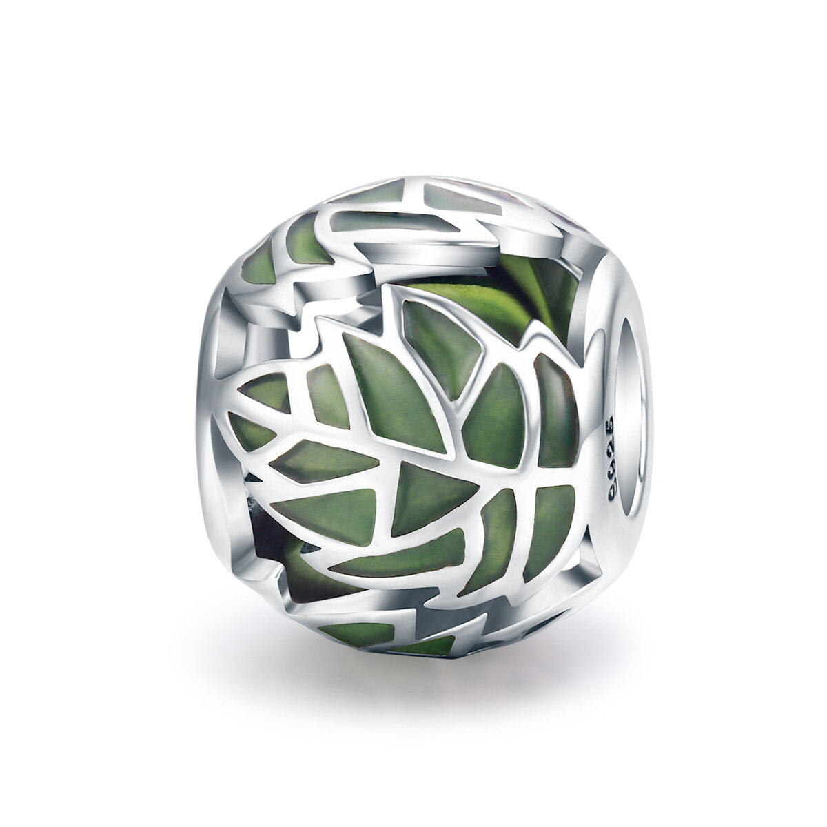 GemKing SCC524 Green Chic Leaves S925 Sterling Silver Charm