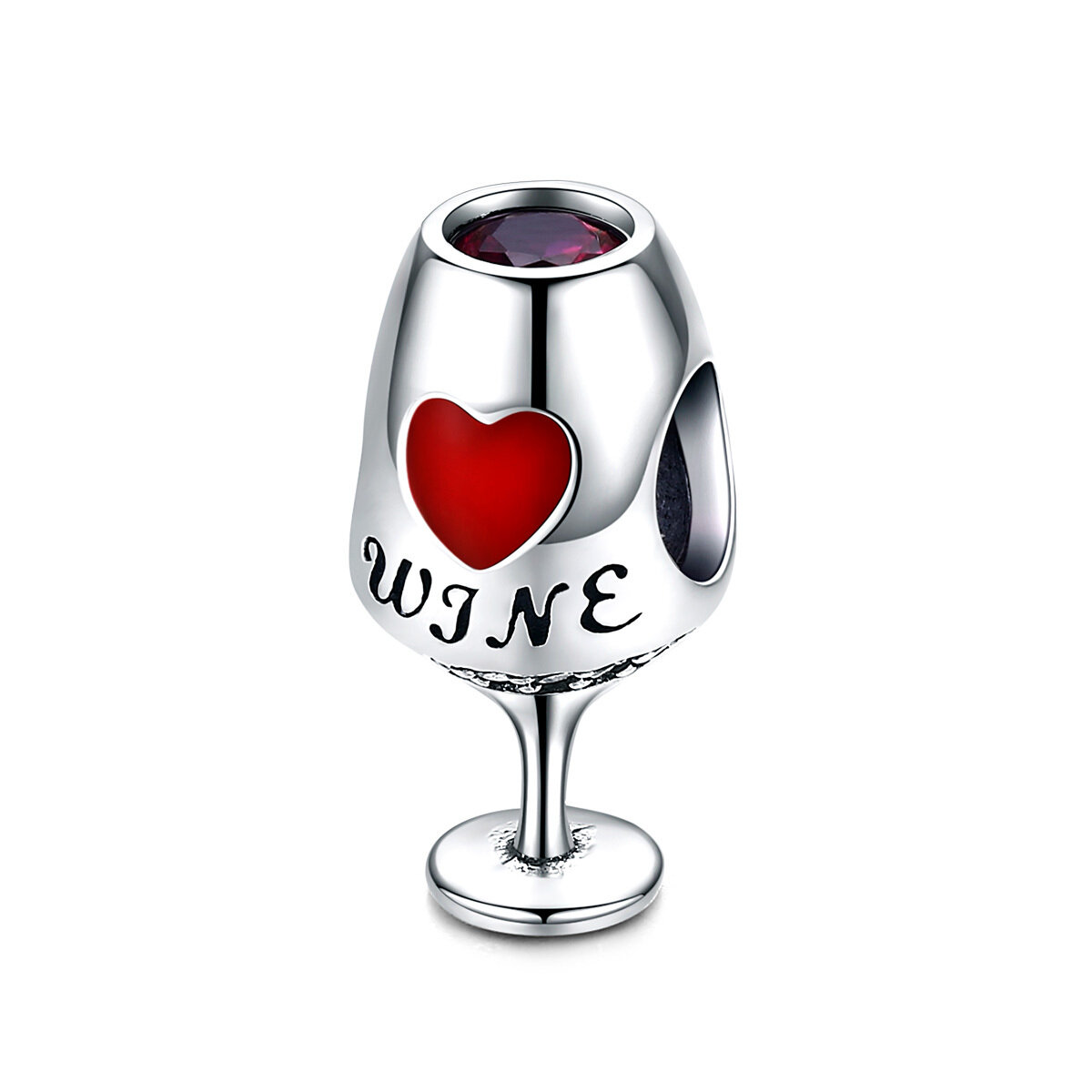 GemKing SCC788 Red wine glass S925 Sterling Silver Charm