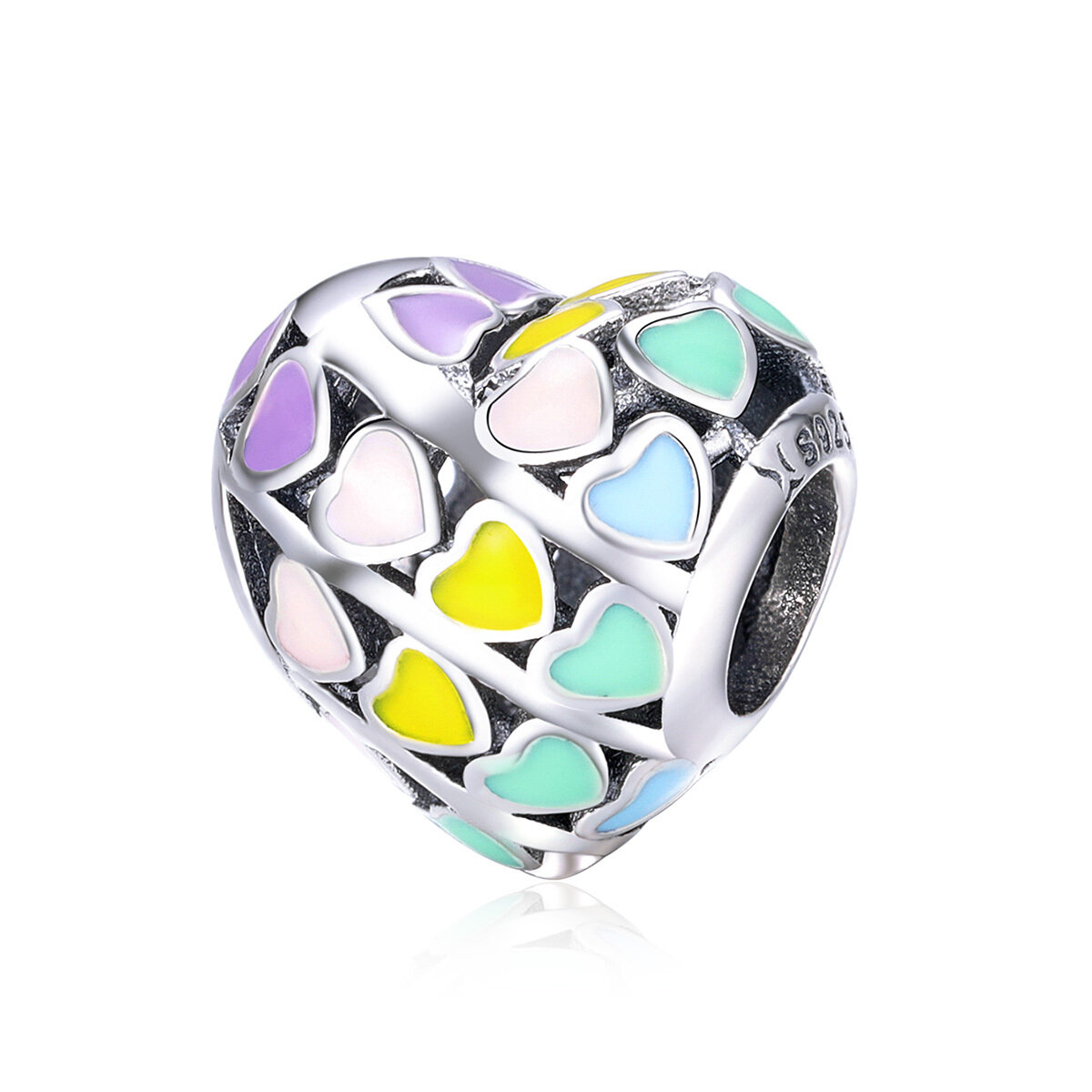 GemKing SCC902 Rainbow Heart  S925 Sterling Silver Charm