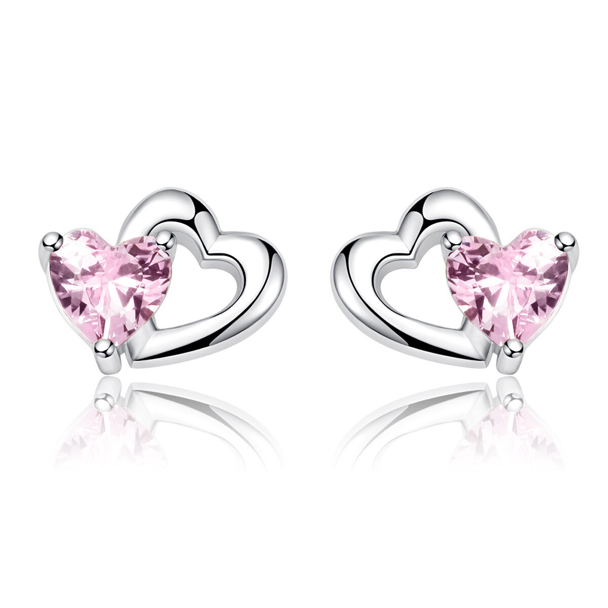 GemKing Matching Hearts S925 Sterling Silver Earrings