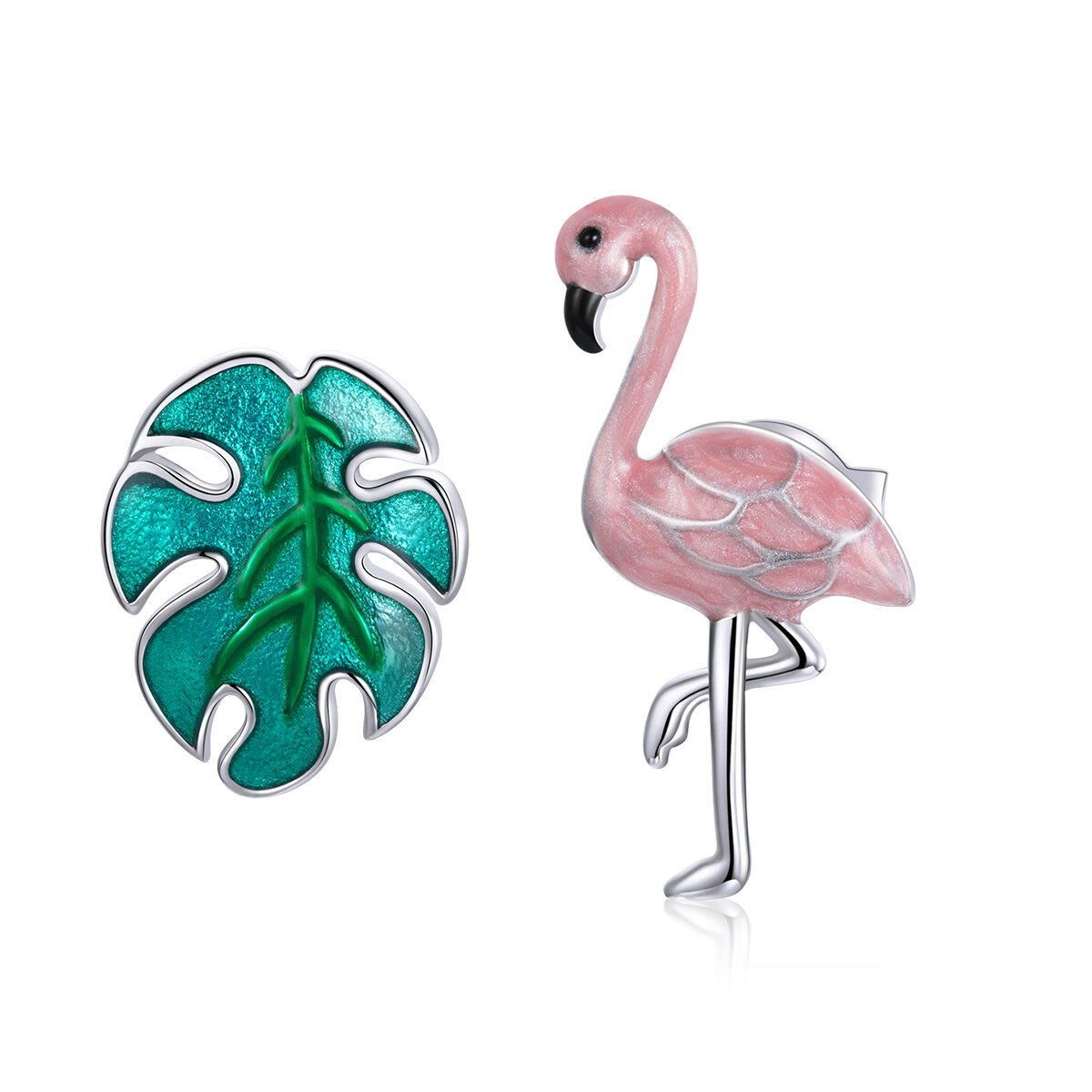 GemKing SCE1124 Flamingo and Leaf S925 Sterling Silver Earring