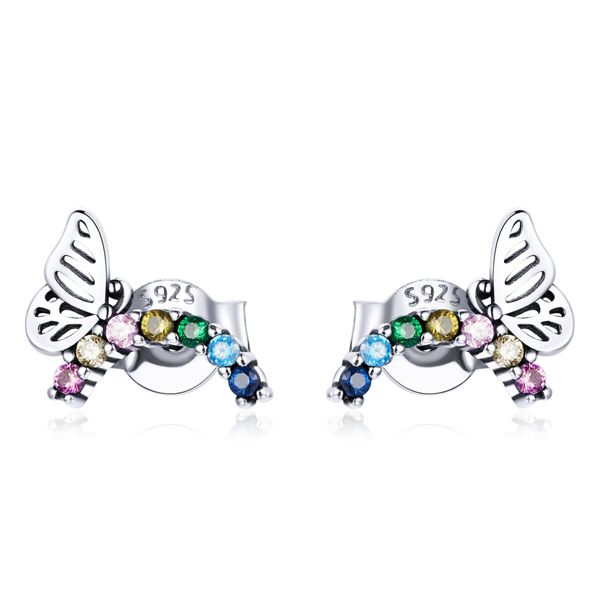 GemKing Rainbow Butterfly S925 Sterling Silver Earring & Necklace & Ring
