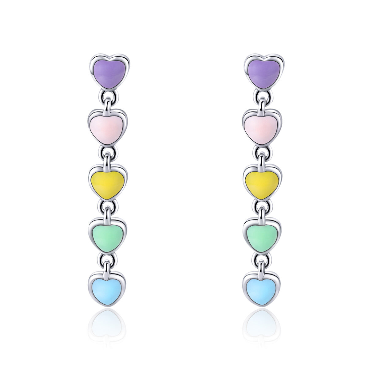 GemKing Rainbow Heart S925 Sterling Silver Earring & Rings