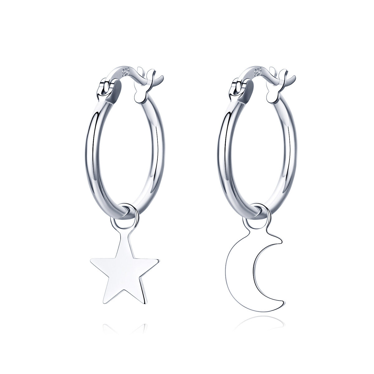 GemKing SCE681 Moon and Star Asymmetric S925 Sterling Silver Earring