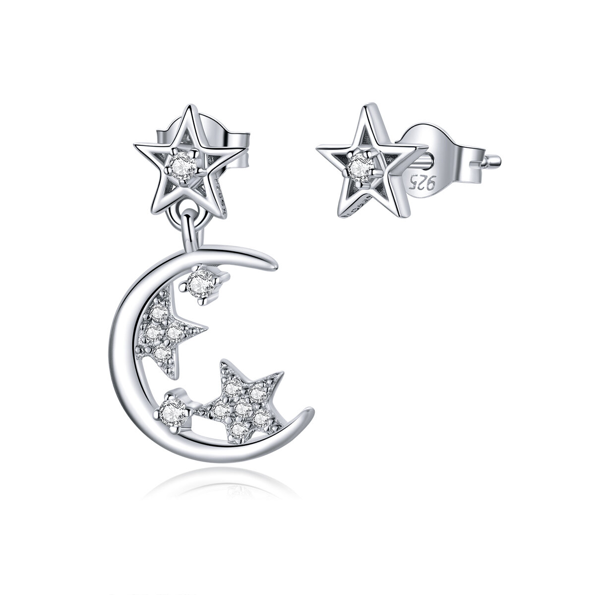 GemKing SCE813 Bright shiny star and moon S925 Sterling Silver Earring