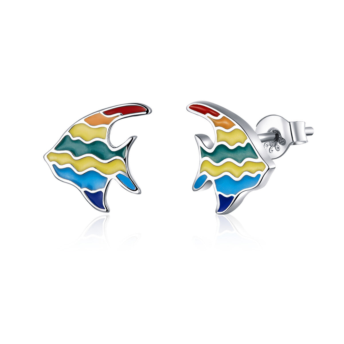 GemKing SCE824 Rainbow Fish-White Stud Earrings S925 Sterling Silver Earring