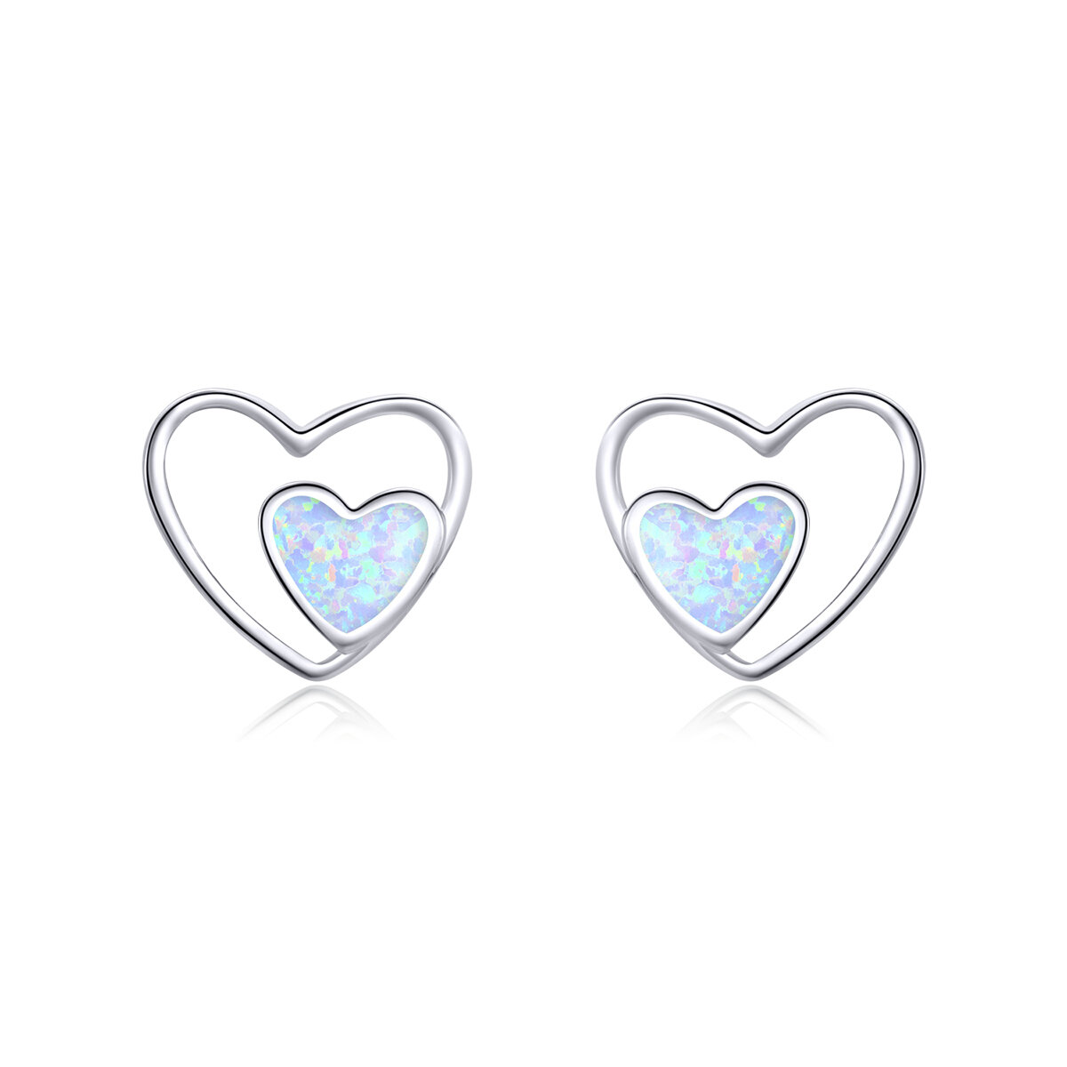 GemKing SCE858 Heart in heart Center Stud Earrings S925 Sterling Silver Earring