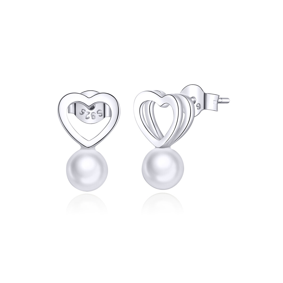 GemKing SCE869 3D heart with Pearl love earrings S925 Sterling Silver Earring