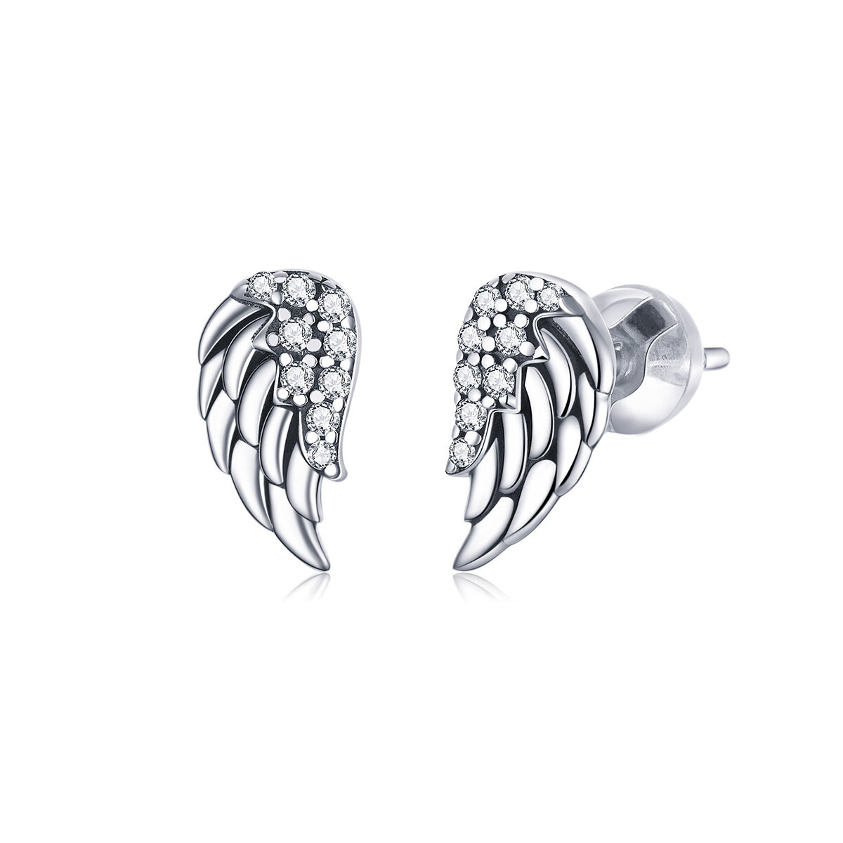 GemKing SCE882 Wings-silver silicone stud earrings S925 Sterling Silver Earring