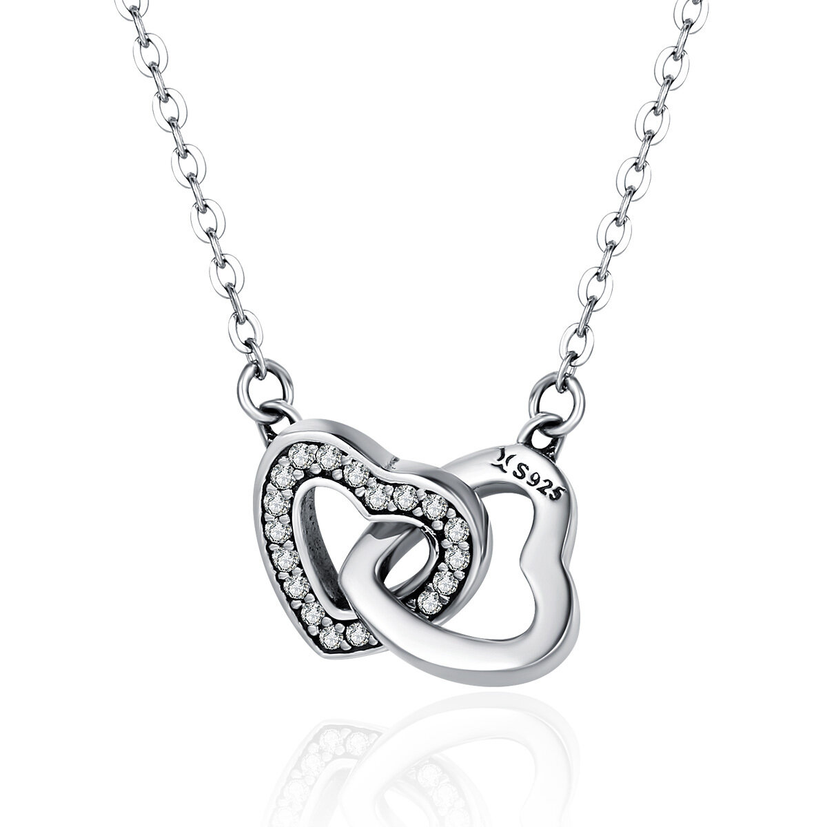 GemKing SCN181 Contacted hearts Love in Heart S925 Sterling Silver Necklace