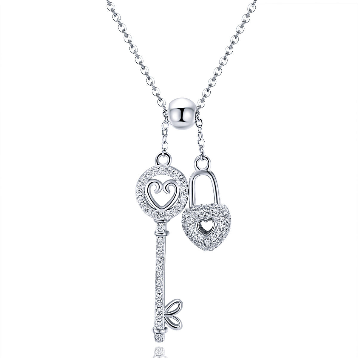 GemKing SCN290 the Key of Heart Lock  S925 Sterling Silver Necklace