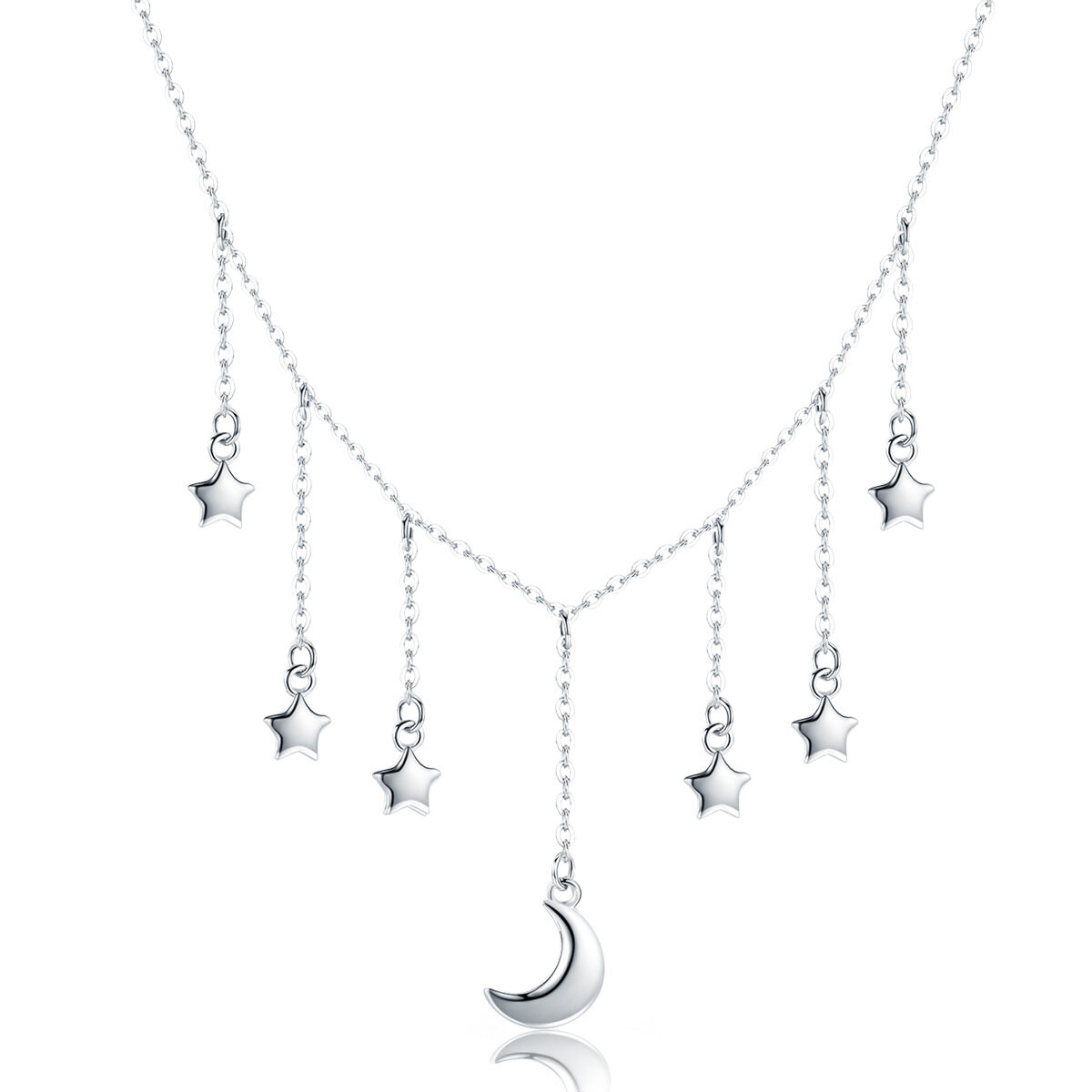 GemKing SCN301 Starry Sky Bright Star and Moon S925 Sterling Silver Necklace