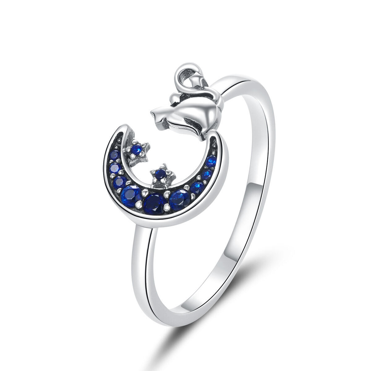 GemKing SCR677 Moon cat S925 Sterling Silver Ring