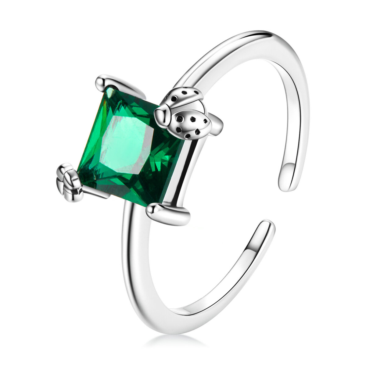 GemKing SCR754 Green square zirconium S925 Sterling Silver Ring