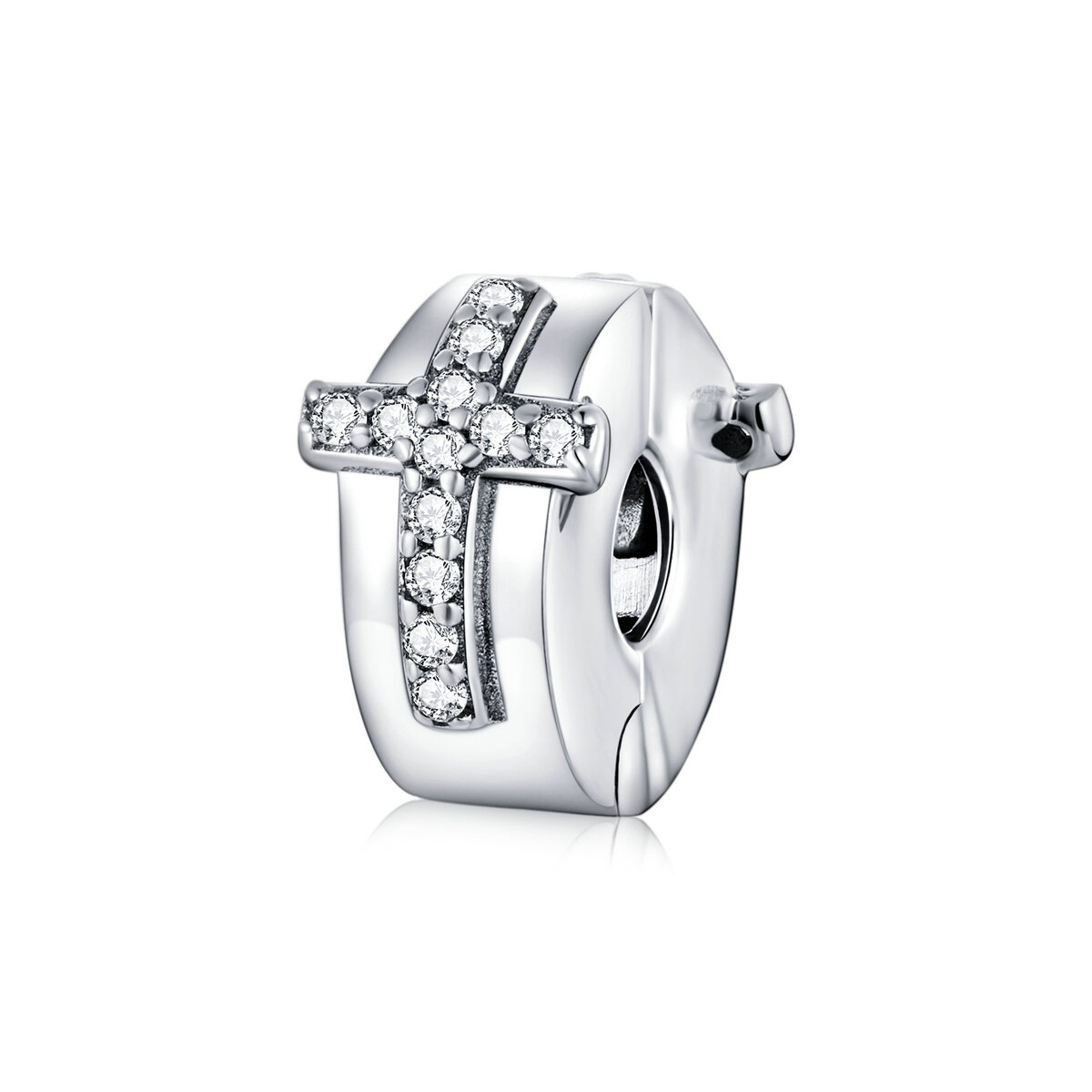 GemKing SCC1497 Cross round clip S925 Sterling Silver Charm