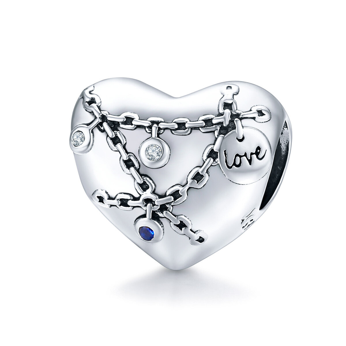 GemKing SCC1538 Heart with Lock S925 Sterling Silver Charm