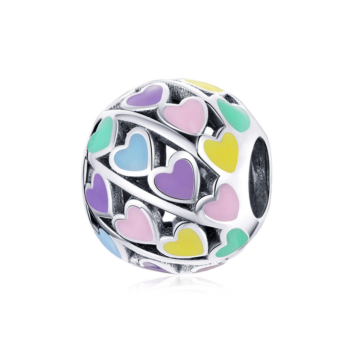 GemKing SCC1758 Colorful heart S925 Sterling Silver Charm