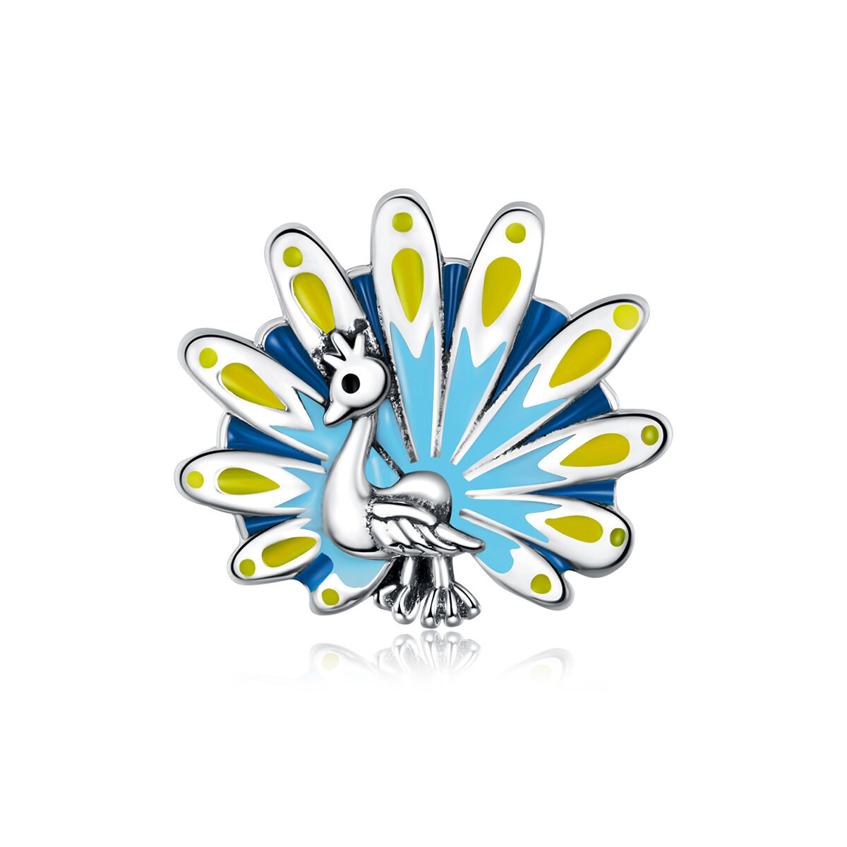GemKing SCC1644 Blue peacock S925 Sterling Silver Charm