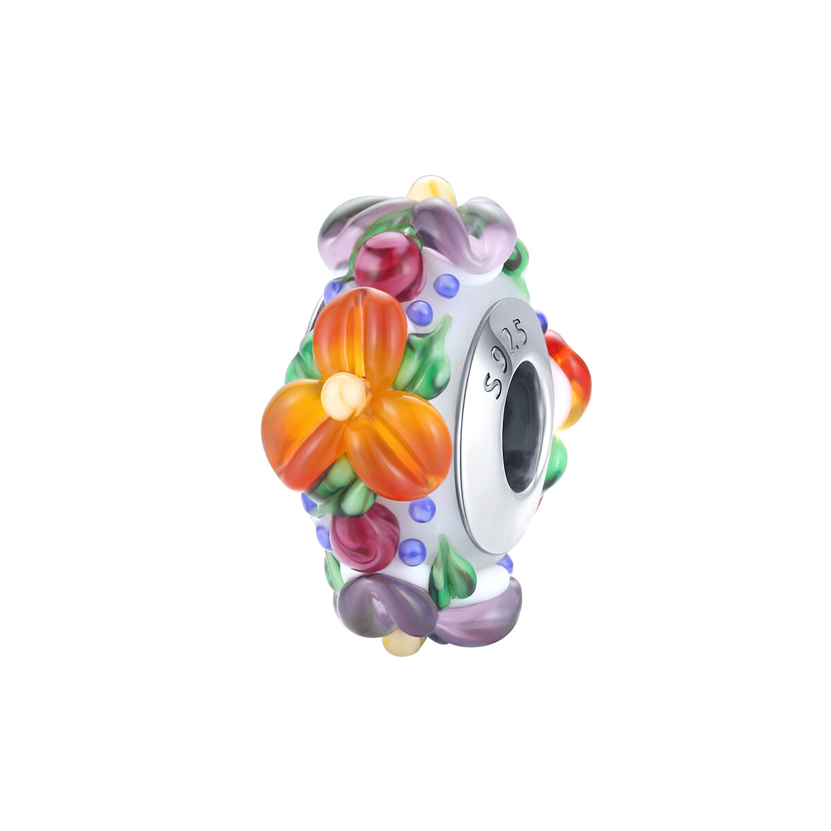 GemKing SCC1720 Colorful flowers S925 Sterling Silver Charm