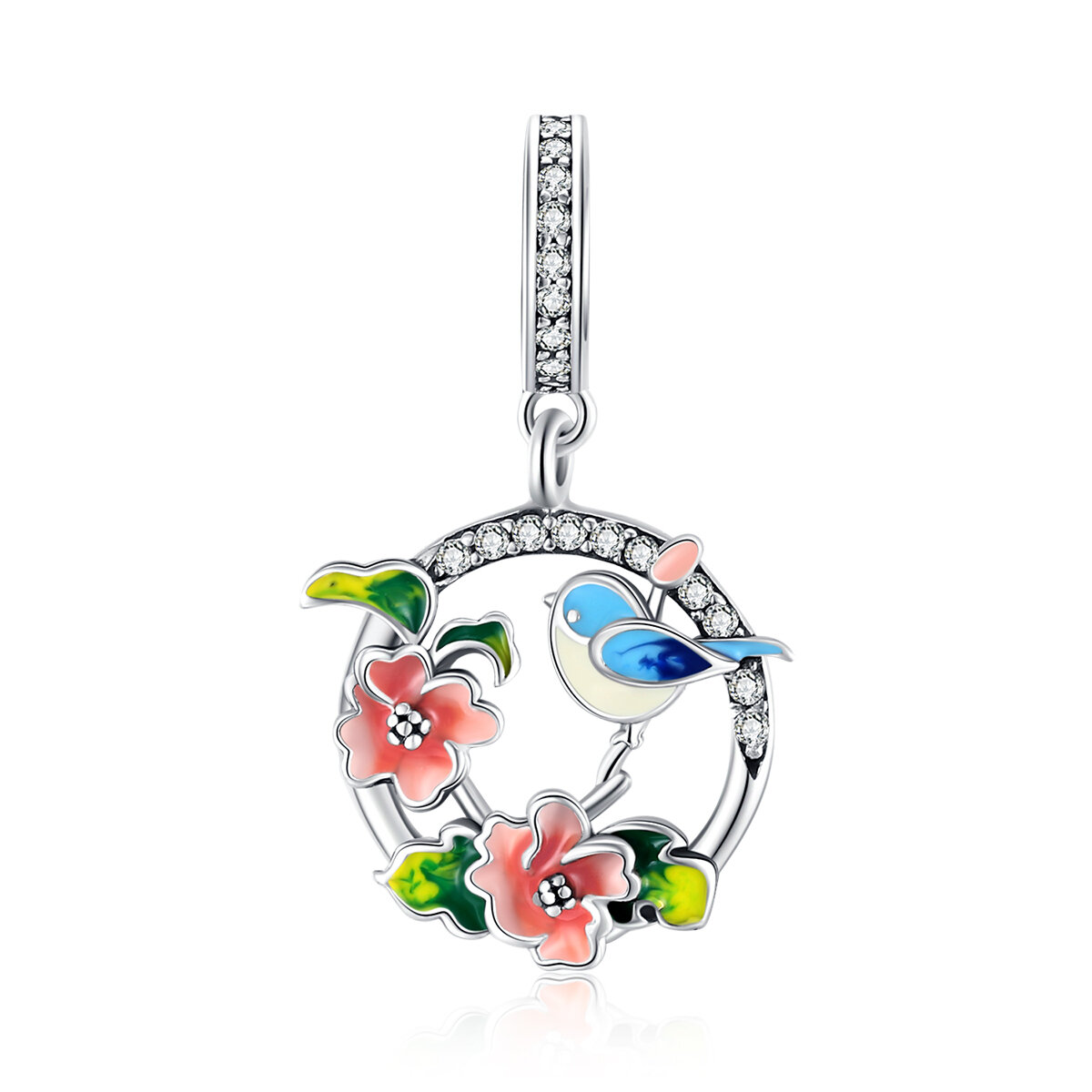 GemKing Birds and Flowers S925 Sterling Silver Charms