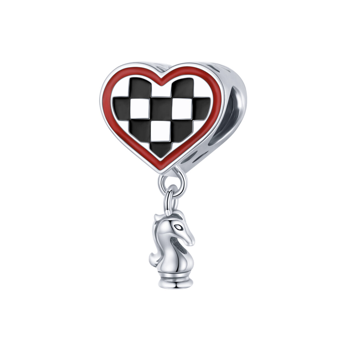 GemKing SCC1833 Heart-shaped chessboard S925 Sterling Silver Charm