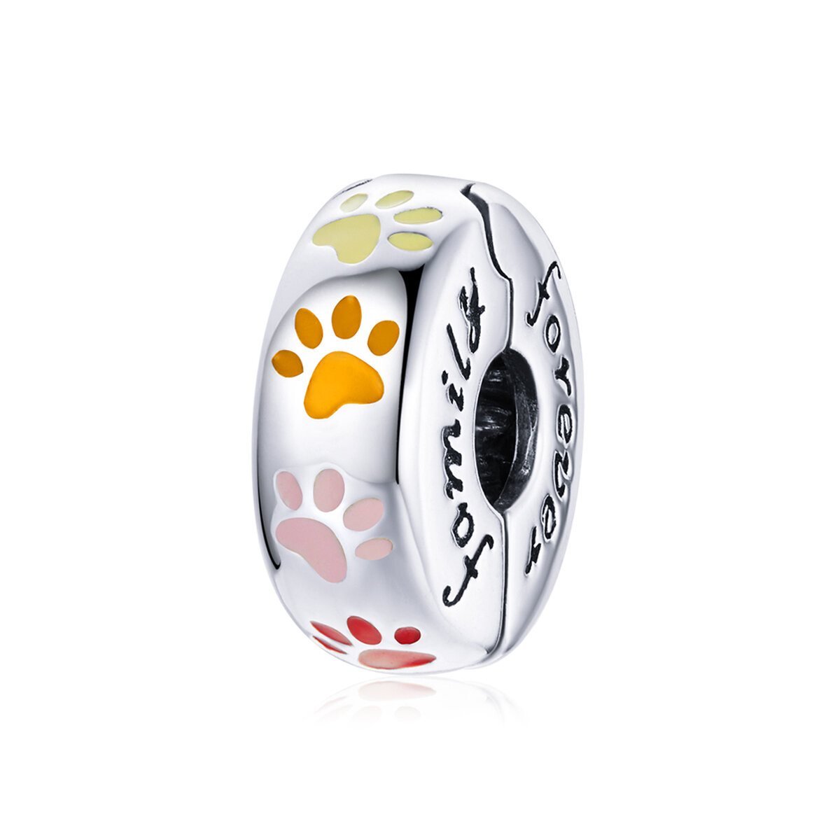 GemKing SCC1850 Colorful paw print-round clip S925 Sterling Silver Charm