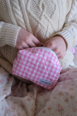 pink gingham midi pouch