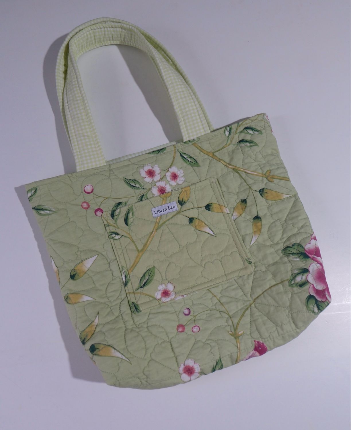 quilted green floral tote
