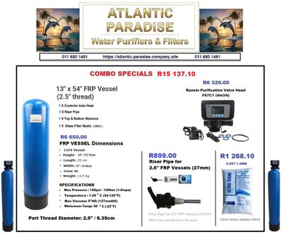 GLASS FILTER MEDIA FRP VESSEL  (13&quot; X54&quot;) WITH AUTO HEAD F67C1 80L