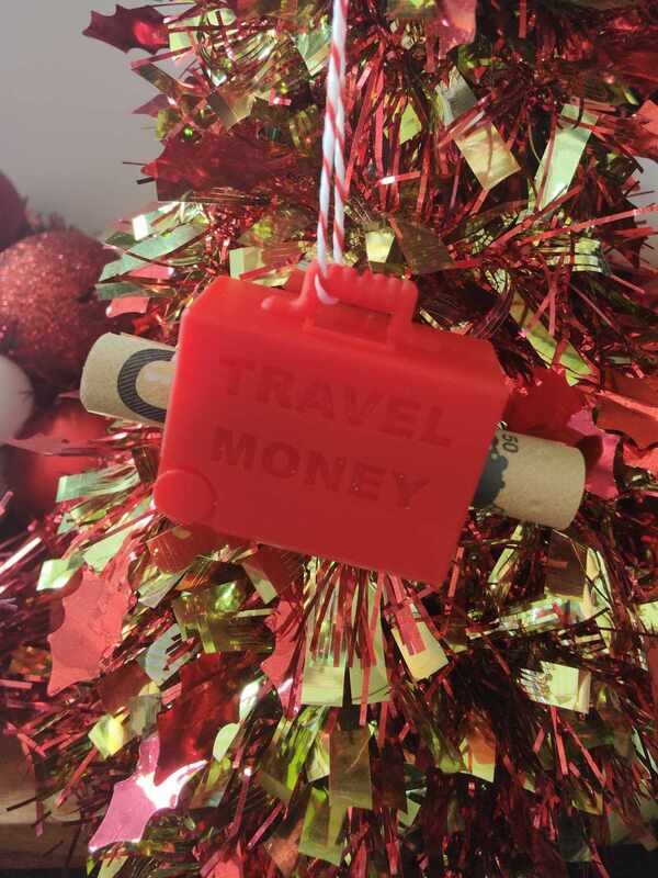 Travel Money Christmas Tree Ornament - red