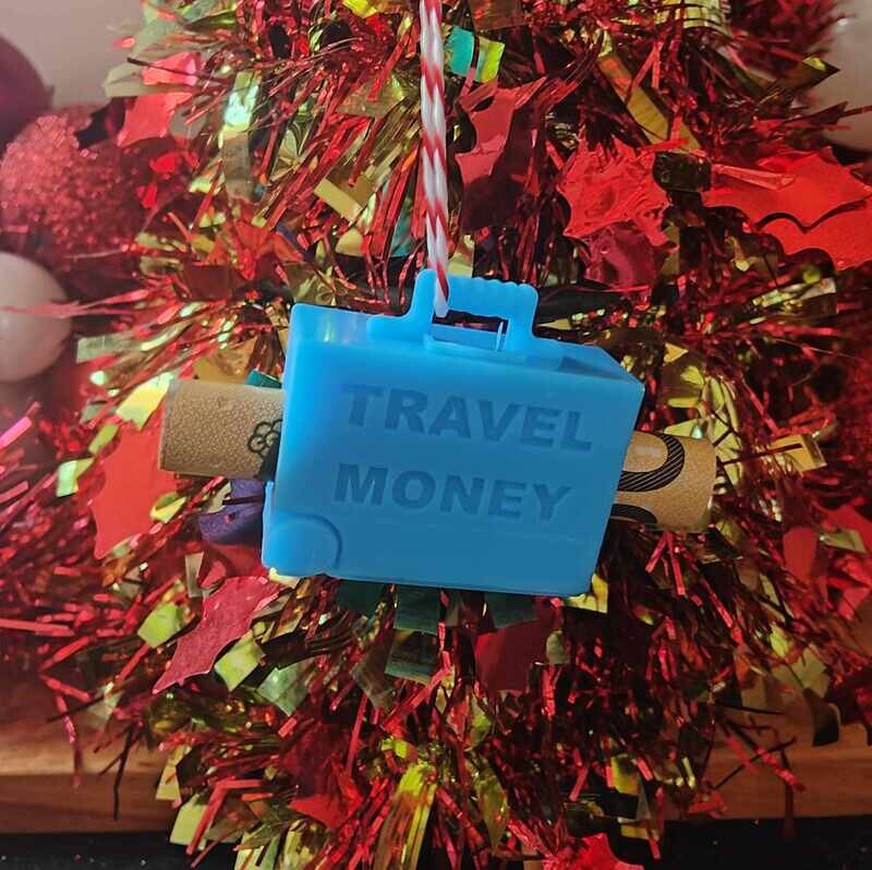 Travel Money Christmas Tree Ornament - blue