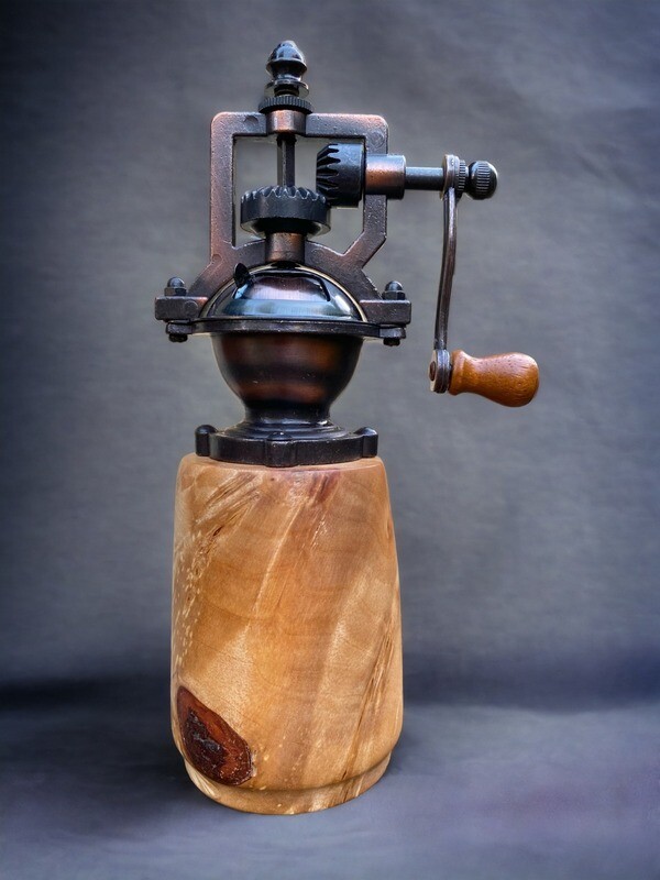 Antique Style Pepper Grinder:  Birch Burl