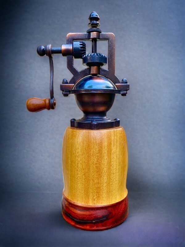 Antique Style Pepper Grinder: Yellowheart &amp; Narra