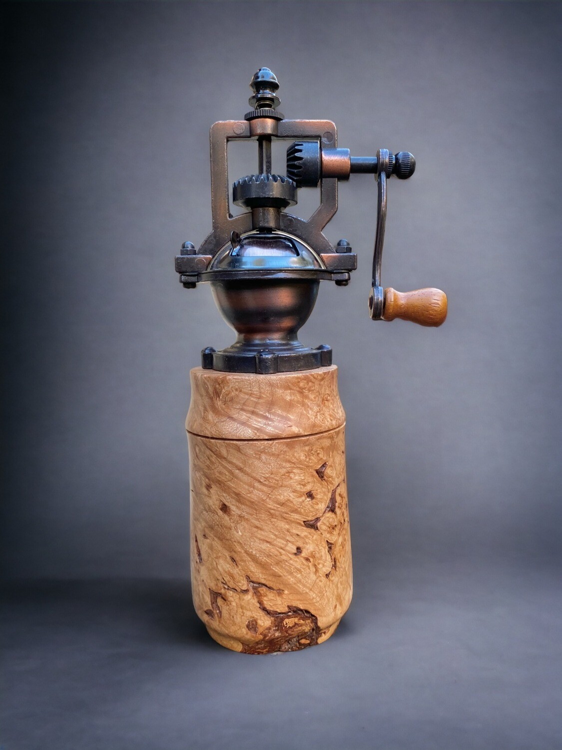 Antique Style Pepper Grinder: Maple Burl