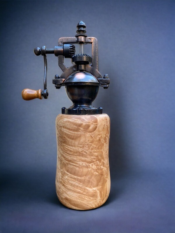Antique Style Pepper Grinder:  Maple Burl