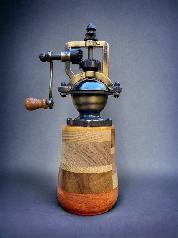 Antique Style Pepper Grinder: Yellowheart, Ash, Sassafras, Acacia &amp; Narra