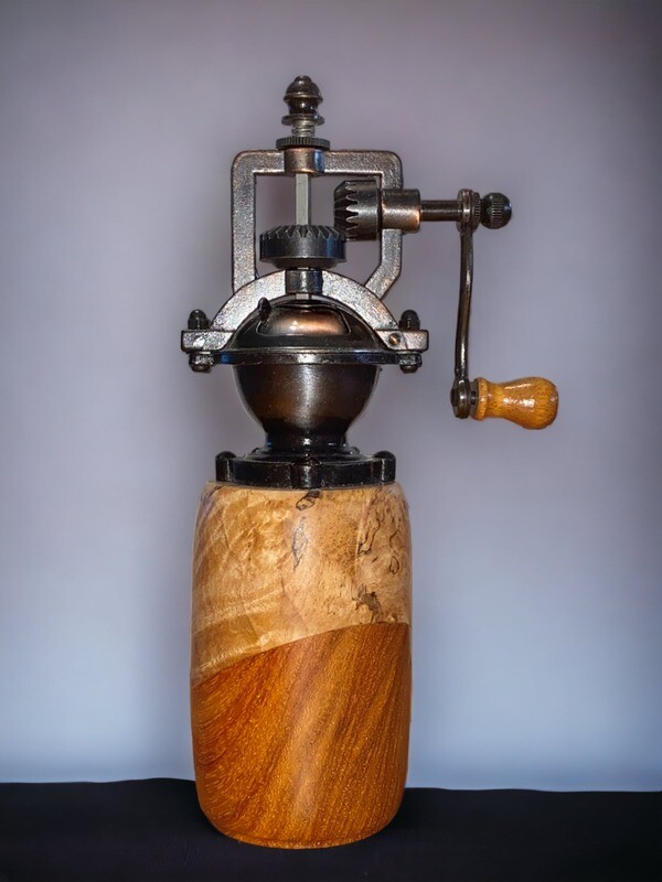 Antique Style Pepper Grinder: Maple Burl &amp; Narra