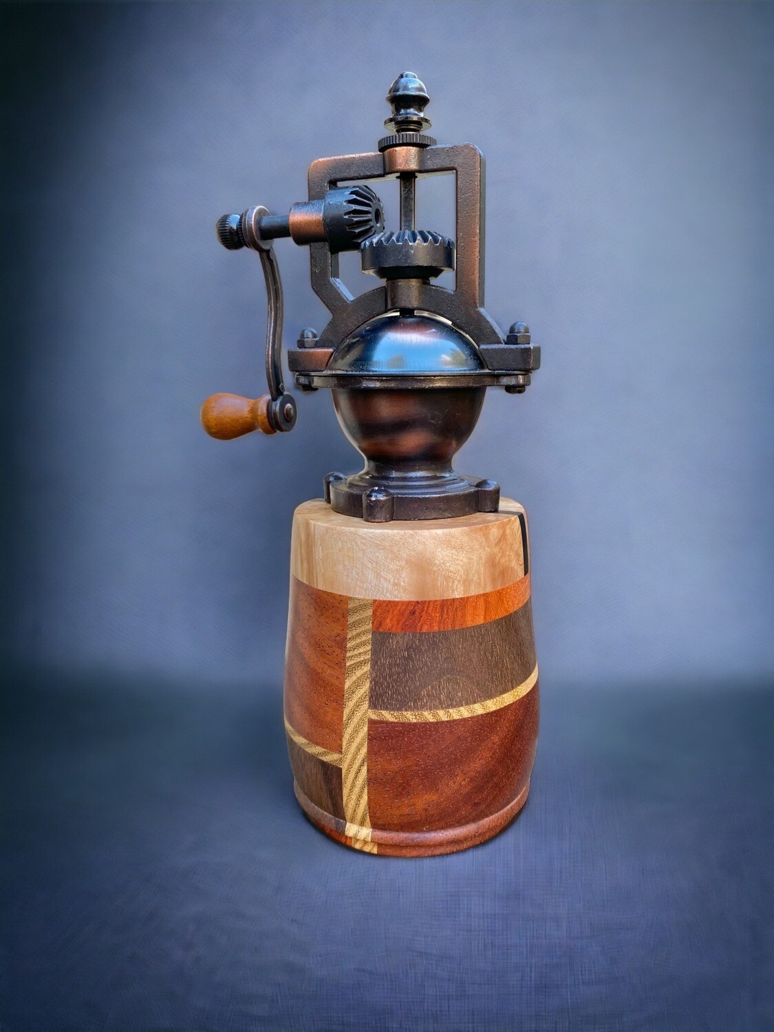 Antique Style Pepper Grinder: Walnut, African Mahogany, Acacia, Maple Burl, Indian Ebony &amp; Narra