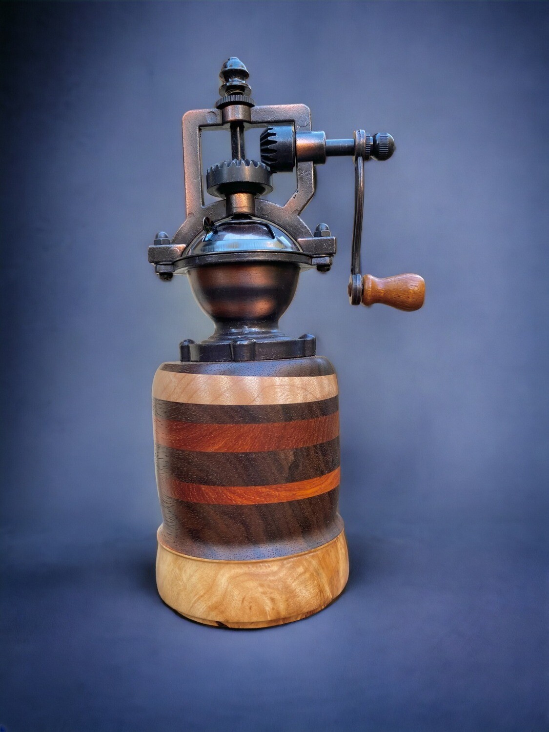 Antique Style Pepper Grinder: Maple, Walnut &amp; Narra