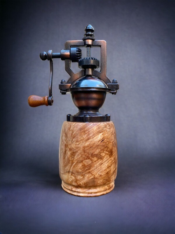 Antique Style Pepper Grinder: Maple Burl