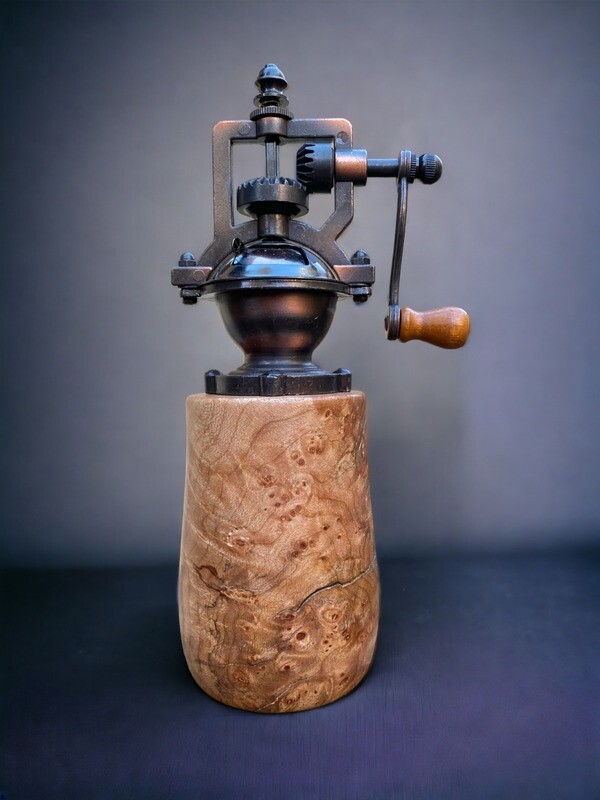 Antique Style Pepper Grinder: Maple Burl