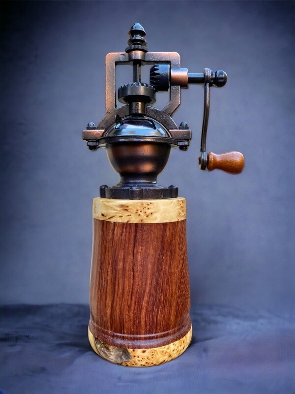 Antique Style Pepper Grinder: Yellow Cedar, Narra &amp; wood from South America