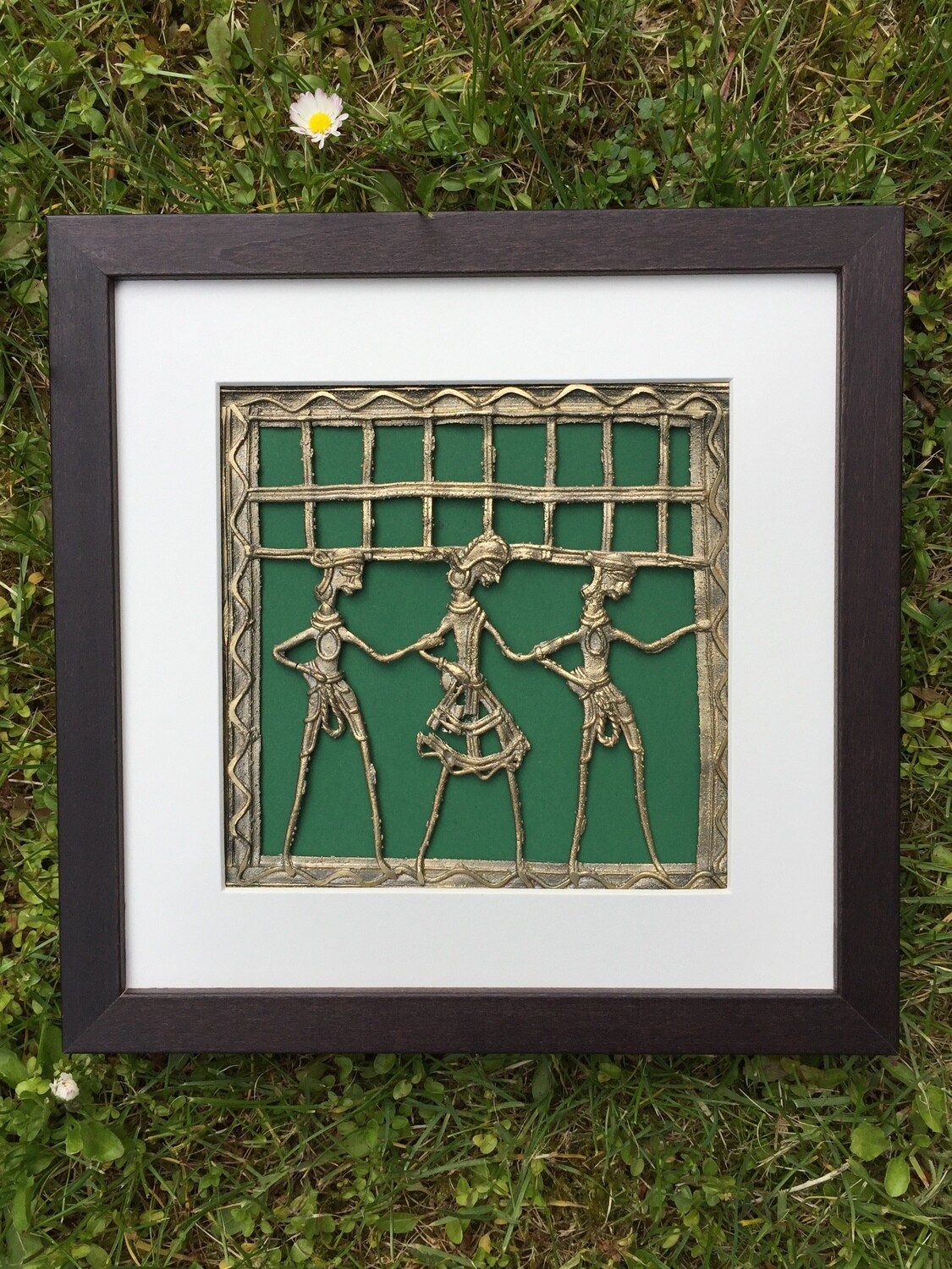 Gerahmte Dhokra Kunst Messingplatte Grün