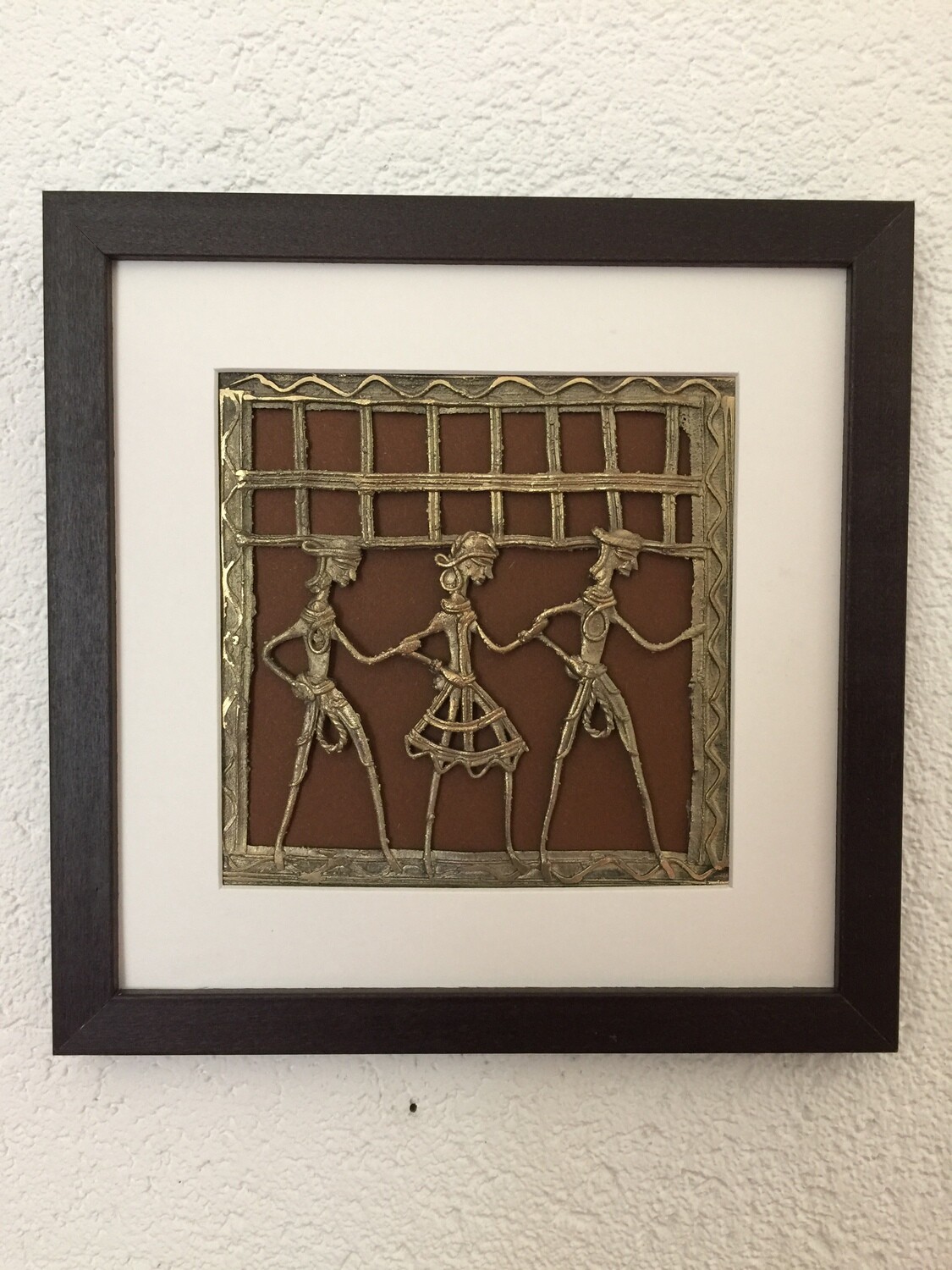 Gerahmte Dhokra Kunst Messingplatte Braun