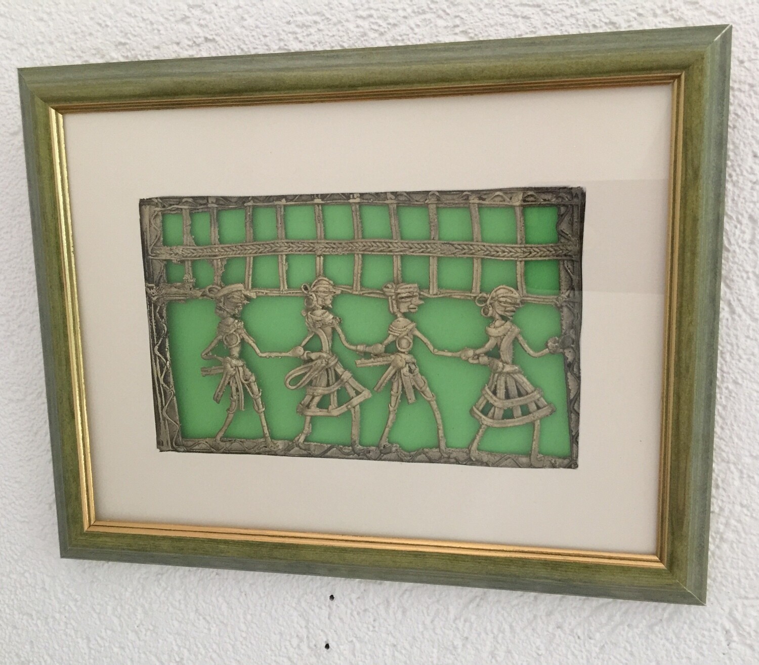 Gerahmte Dhokra Kunst Messingplatte Grün