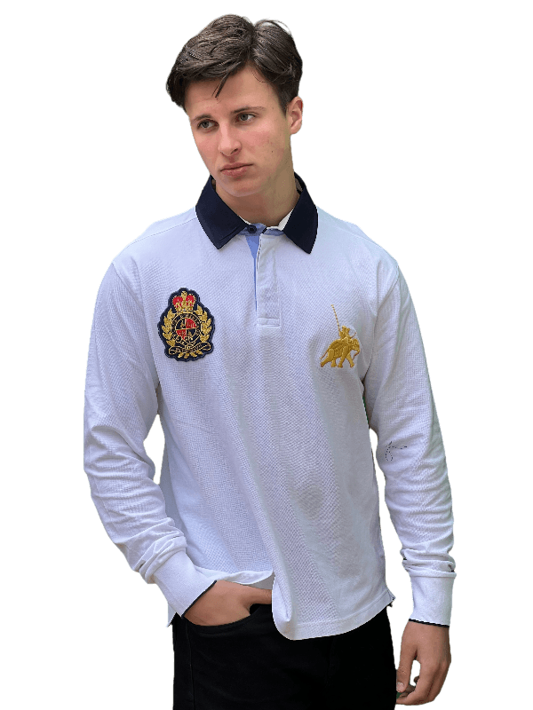 Poloshirt​ Weiss Langarm, Piqué Polo Shirt, Fleur d&#39;Héritage