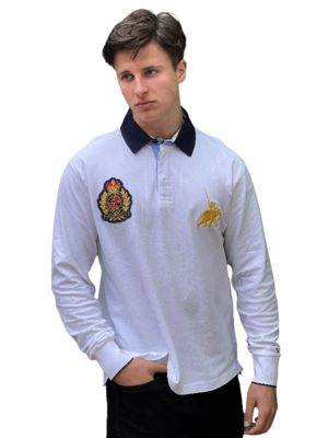 Poloshirt​ Weiss Langarm, Piqué Polo Shirt, Fleur d'Héritage