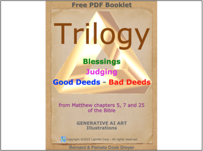 Trilogy: Blessings, Judging, Good Deeds-Bad Deeds / FREE 68-page PDF Booklet with 28 AI ART Illustrations